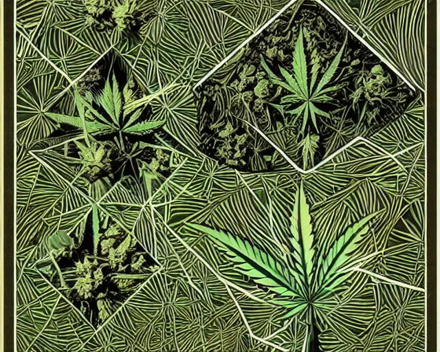 Image similar to cannabis abstract shapes and geometric patterns, a simple vector pop surrealism, by ( leonardo da vinci ) and greg rutkowski and rafal olbinski