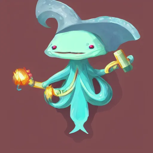 Image similar to a cute axolotl dressed as a wizard, trending on artstation