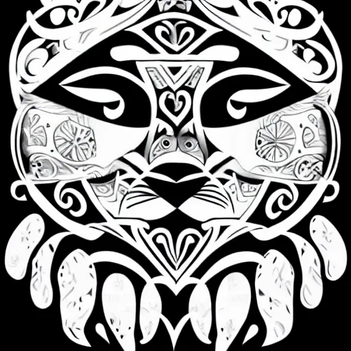 Image similar to tattoo sketch, cat, right eye closed, draft, organic ornament, maori, vector