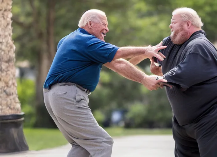 Image similar to Joe Biden fights a fat man, 8K, high quality, highly detailed