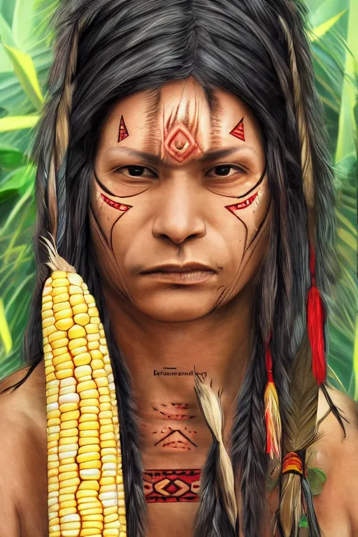 Image similar to a native american with corn for skin, highly detailed, digital art, sharp focus, trending on art station, anime art style