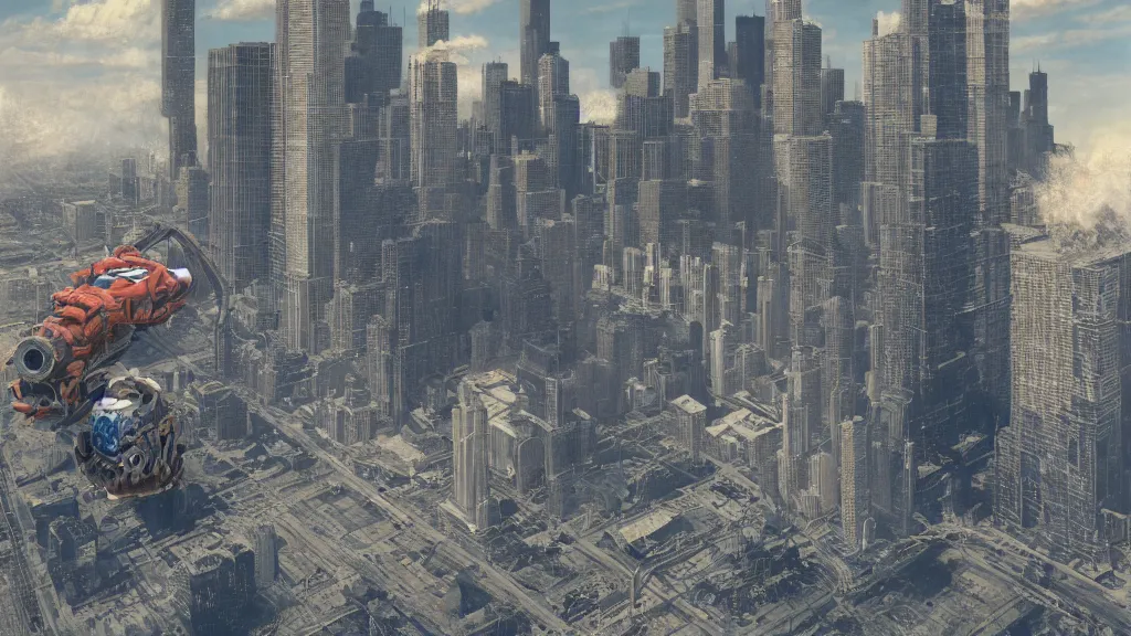 Prompt: there is a monster problem in Chicago, by Alan Bean, Bekzinski and Beeple, 8k, photorealistic