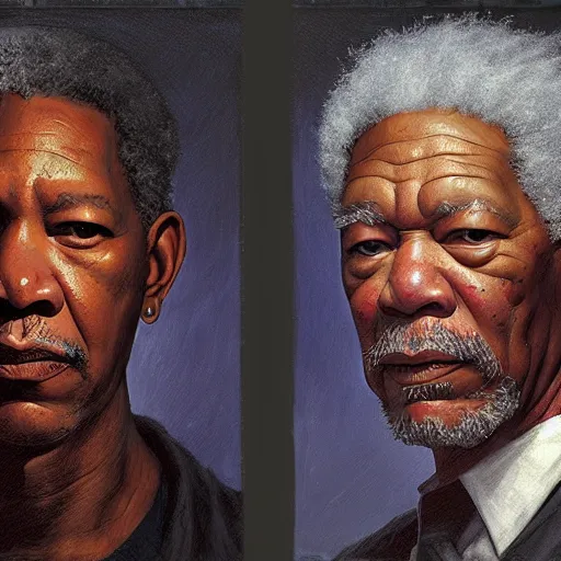 Image similar to morgan freeman in fullmetal alchemist, closeup portrait art by donato giancola and greg rutkowski, vintage retro, realistic face, digital art, trending on artstation, symmetry!!