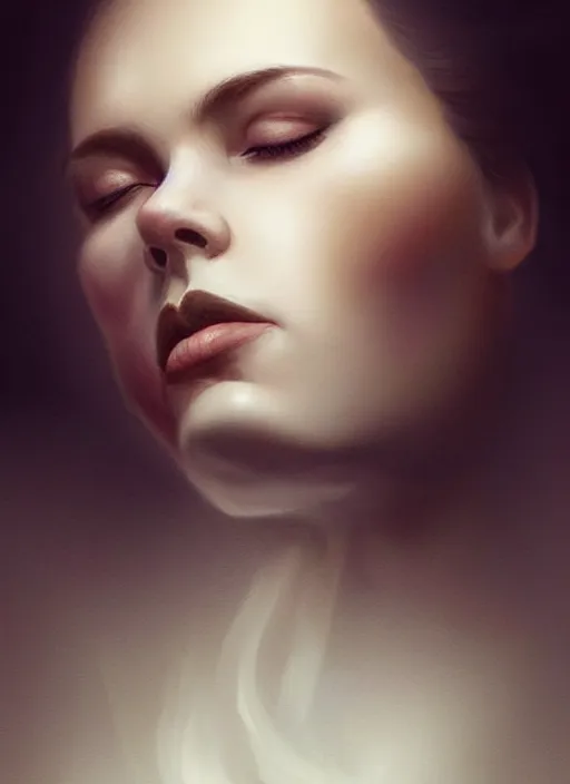 Prompt: portrait of finnish woman vanishhing slowly as an smoke to the air, realistic smoke, elegant, highly detailed, digital illustration, trending in artstation, trending in pinterest, glamor pose, concept art, smooth, sharp focus, art by artgerm and greg rutkowski