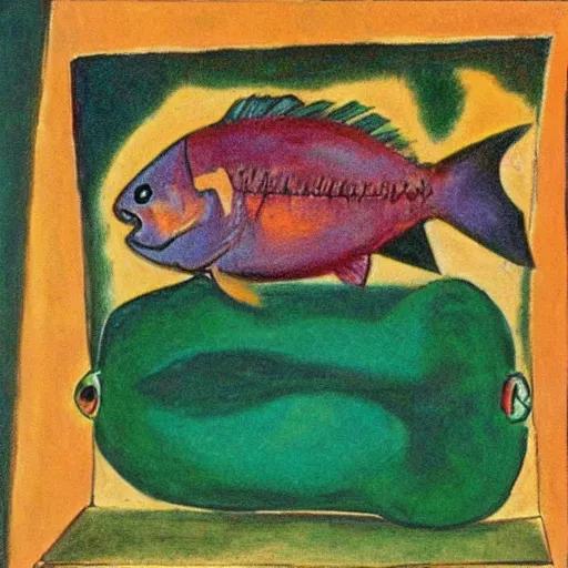 Prompt: 1975 boring abyssal heaven angle fish drawer trunk avocado , by Mark Rothko and Michelangelo and Georgia O'Keefee , Art on Instagram , child's drawing , tarot card