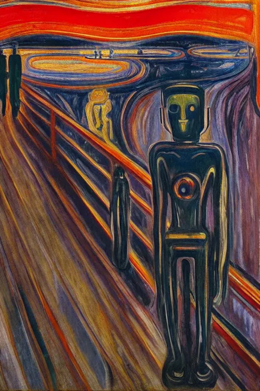 Image similar to the visionary robot, oil painting by edvard munch