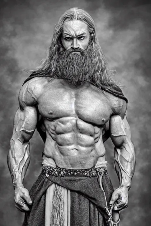 Image similar to muscular dumbledore, albus dumbledore bodybuilder, photorealistic, highly detailed,