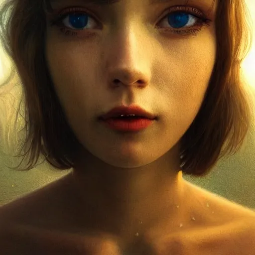 Prompt: random girl, realistic, wide focus, 8k ultra, soft light, RTX on, VFX, octane render, pixiv, pinterest, colorful, more reflection, insanely detailed, art by famous artist, art by Laurie Lipton
