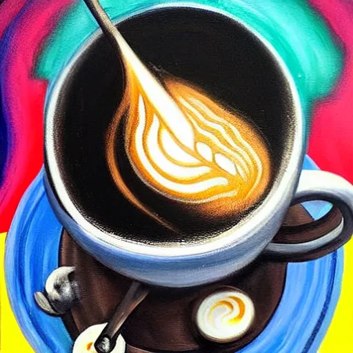 Prompt: A painting. A rip in spacetime. Did this device in his hand open a portal to another dimension or reality?! latte art, pewter by Marianne von Werefkin soft