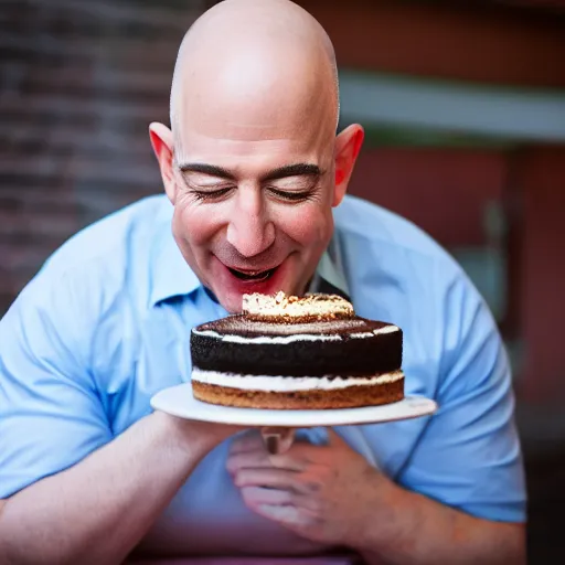 Prompt: Obese Jeff Bezos eating cake, XF IQ4, 150MP, 50mm, F1.4, ISO 200, 1/160s, natural light