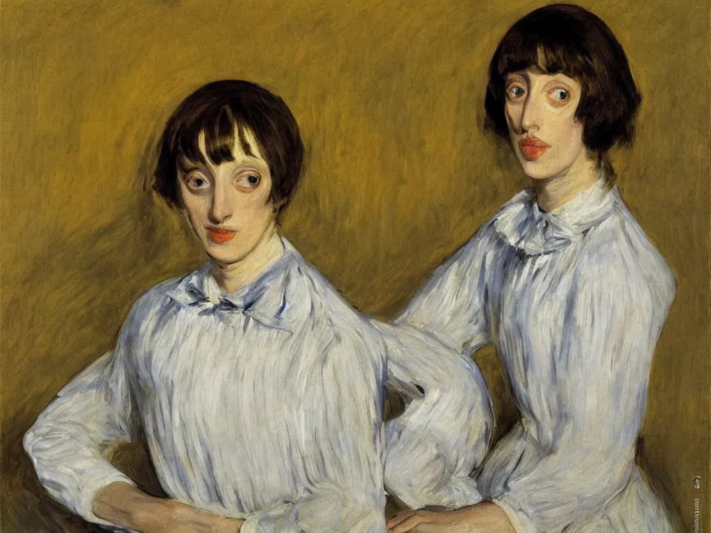 Prompt: portrait of a young shelley duvall by manet, oil on canvas