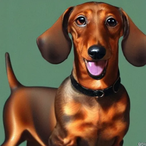Prompt: very detailed portrait of a very happy dachshund, with a big smile