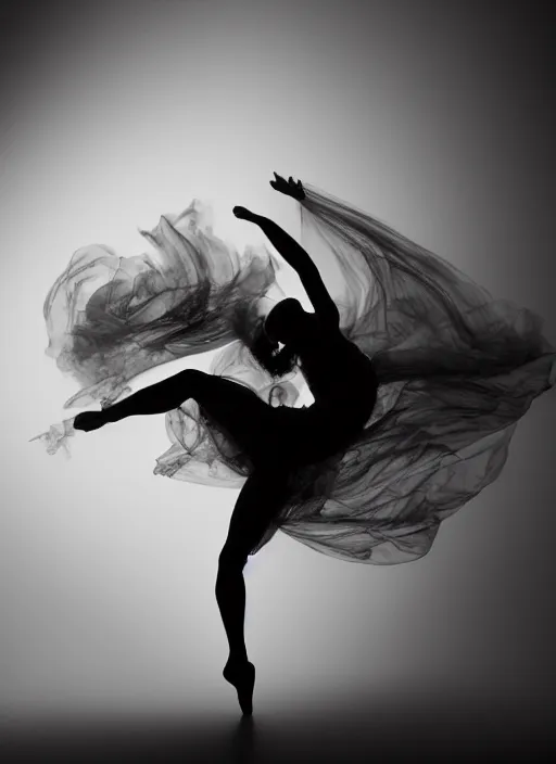 Image similar to a Photorealistic dramatic hyperrealistic render of a beautiful Female smoke dancer by Ken Brower and Deborah Ory of NYC Dance project,Lois Greenfield,Flowing cloth and smoke,Beautiful dynamic dramatic dark moody lighting,volumetric,shadows,cinematic atmosphere,Octane render,8K