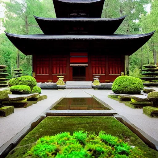 Prompt: a beautiful Zen Buddhist Meditation Forest Temple