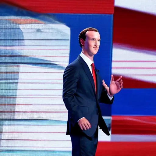 Image similar to mark zuckerburg running for president in the 2 0 2 4 us presidential elections as a republican candidate, at the republican national convention