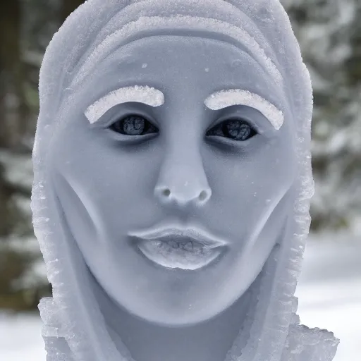 Prompt: ice scultpre of the face of a woman