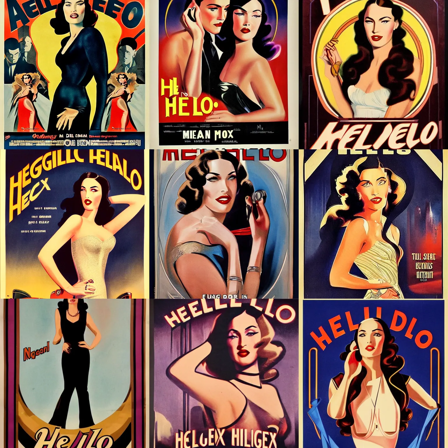 Prompt: art deco vintage movie poster of megan fox. movie called hello dearie