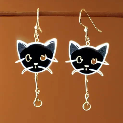 Image similar to 2d lasercut cat earrings, in the style of emi lomax, popular on artstation, popular on deviantart