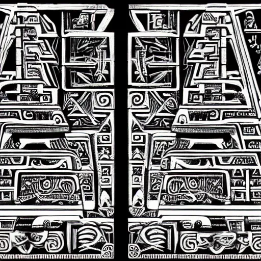 Image similar to Mayan temples merged with cyberpunk futuristic aesthetic 4k highly detailed intricate engravings of esoteric symbols