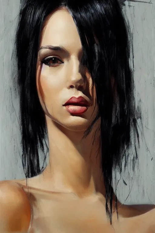 Image similar to portrait of a beautiful woman, black hair, attractive, casual, modern, highly detailed, concept art, smooth, sharp focus, illustration, art by thomas saliot