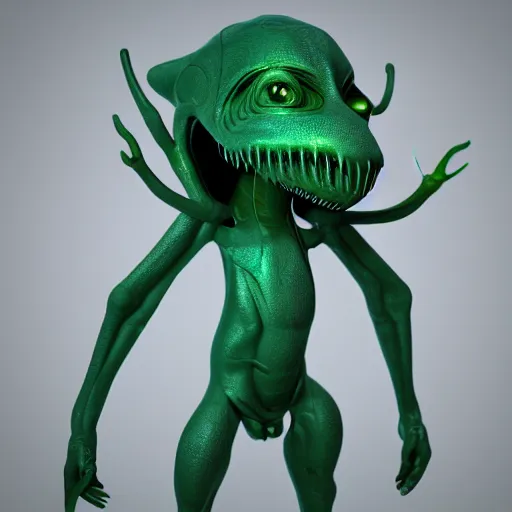 Image similar to indigo polypedal alien creature character concept detailed photo realistic 3d render 4k