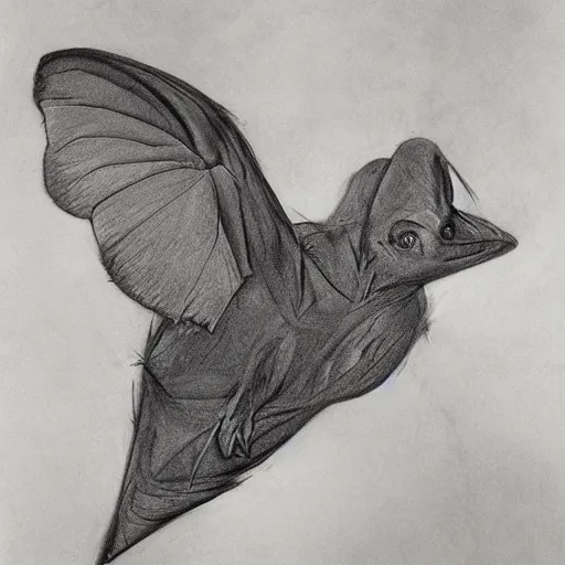 Image similar to hipposideros griffini but as a wildlife sketch. hipposideros griffini charcoal wildlife drawing, in habitat, by john banovish. detailed charcoal, intricate, scientific field study. charcoal on canvas. 5 8