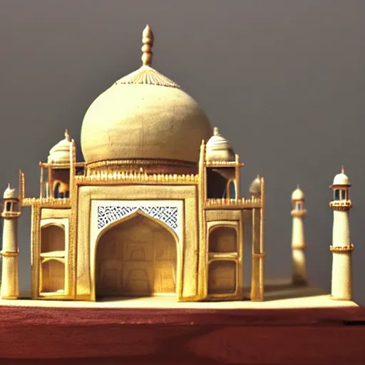 Prompt: a model of the taj mahal made out of cheese