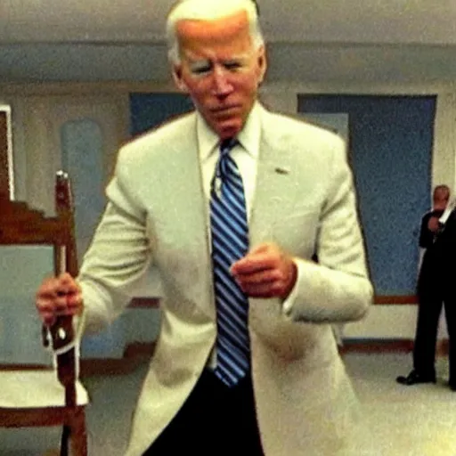 Prompt: Grainy security camera footage of Joe Biden performing an ancient ritual while wearing necromancer garments