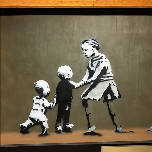 Image similar to A photograph of a Banksy painting at the Henry Doorly zoo