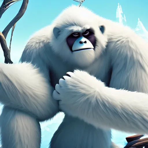 Prompt: the yeti, a white snow primate, in style of disney animation, expressive face, detailed face, detailed eyes, full body, feminine face, tracer overwatch, disney, pixar