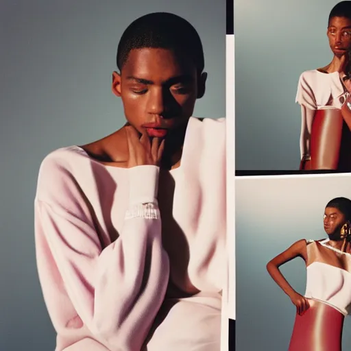 Image similar to realistic photoshoot for a new dior lookbook, color film photography, portrait of a beautiful model, in style of tyler mitchell, 35mm