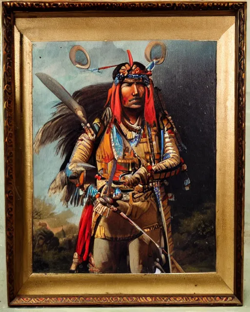 Image similar to old antique painting of an apache warrior