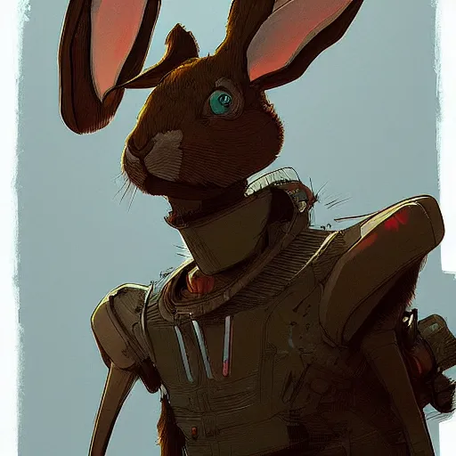 Image similar to rabbit robot, digital art in the style of jakub rebelka artstation