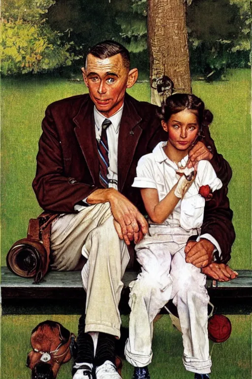 Image similar to Forrest Gump painted by Norman Rockwell