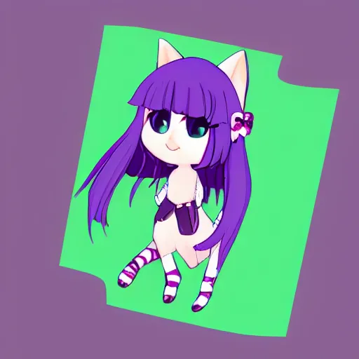 Prompt: Twitter profile picture of an illustrated catgirl with purple hair in a cute style