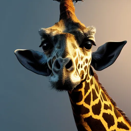 Image similar to a highly detailed portrait of a humanoid giraffe in a blue cloak, artstation, deviantart, professional, unreal engine 5, photorealistic