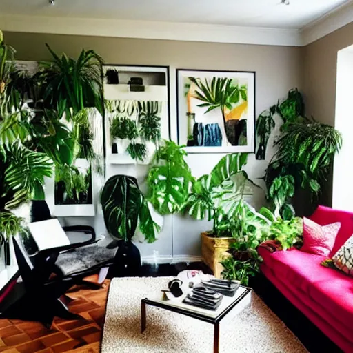 Image similar to living room filled with plants in the style of roy lichtenstein