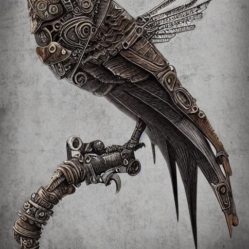 Image similar to An epic steampunk bird, intricate detail, digital art