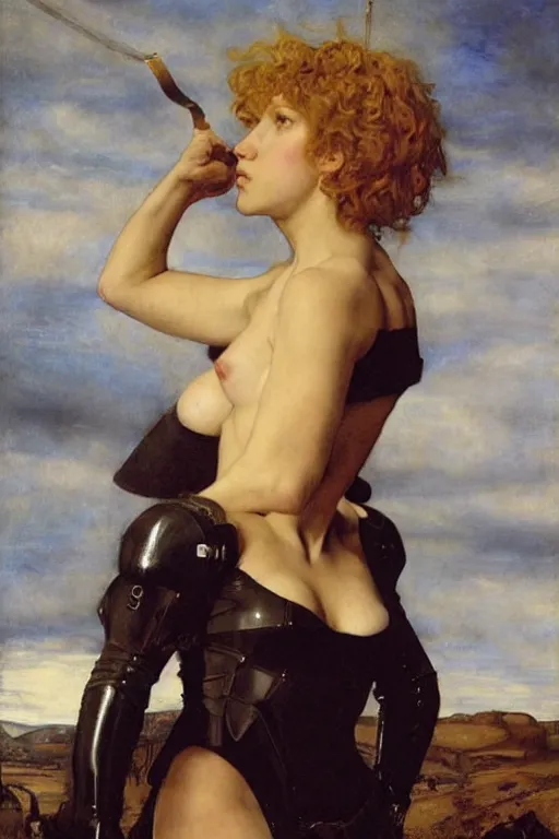 Image similar to scarlett johansson as a lion tamer by edgar maxence and caravaggio and michael whelan and delacroix