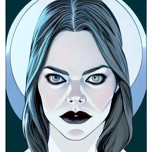 Image similar to Emma Stone vampire:: in the style of Joshua Middleton comic art:: symmetrical face symmetrical eyes