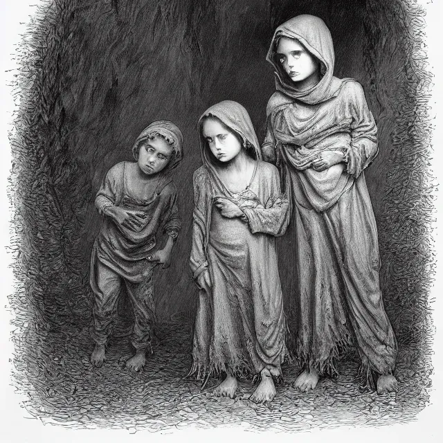 Prompt: a painting of the children of the grave by gustave dore, dark fantasy art, high detail, trending on artstation