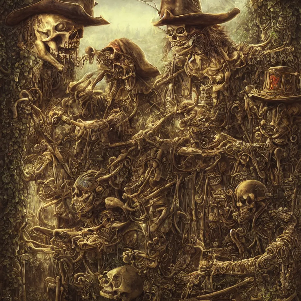 Image similar to pirate skeleton drinking beer by tomasz alen kopera and Justin Gerard