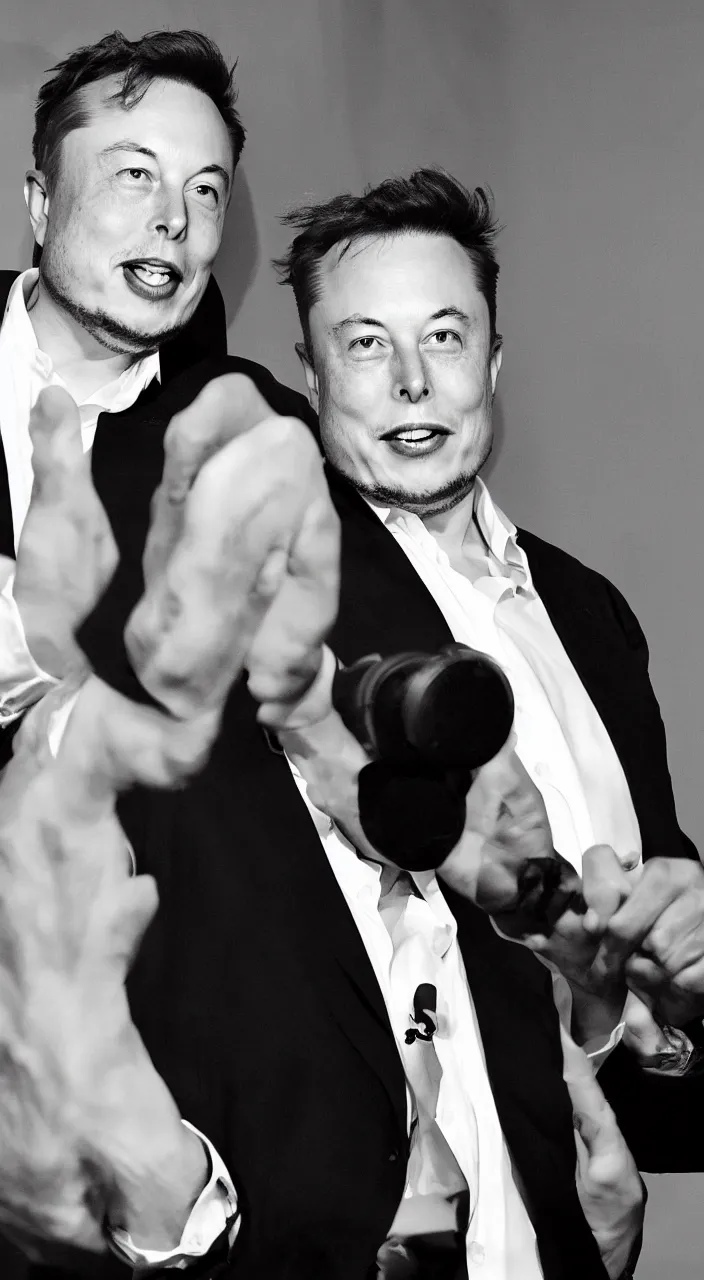 Prompt: elon musk with donald trump hair, black and white photo potrait