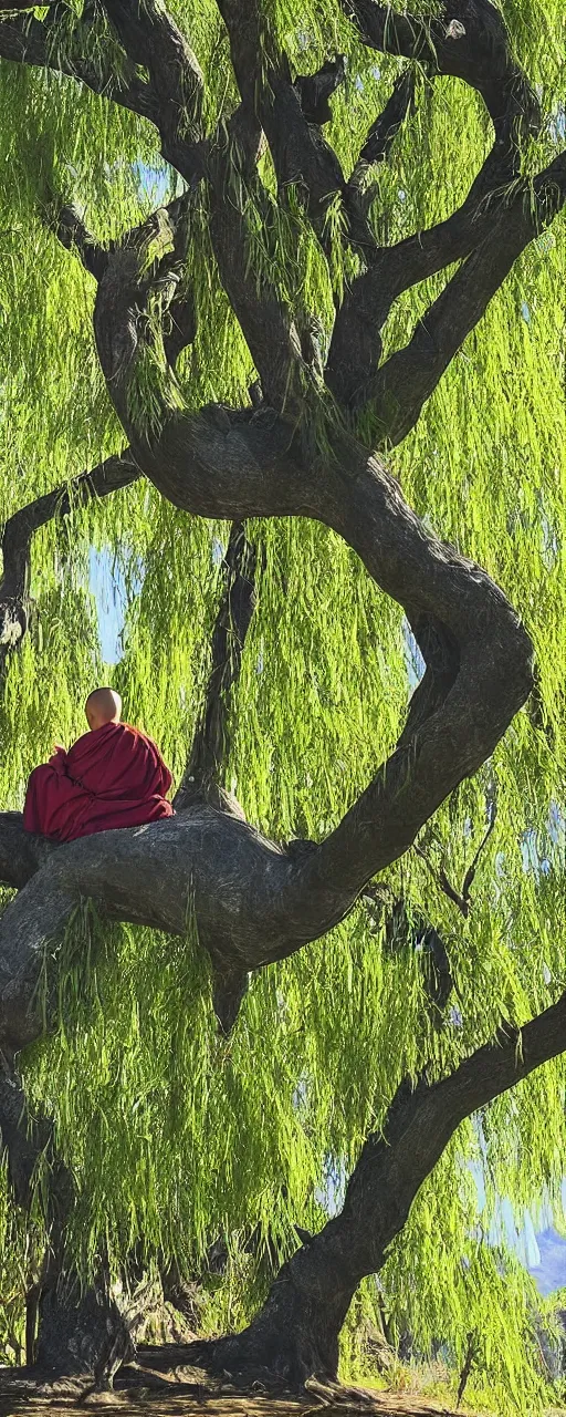 Prompt: “buddhist monk meditating under a willow tree with a baby panda cell shaded genshin impact breath of the wild cinematic shot”