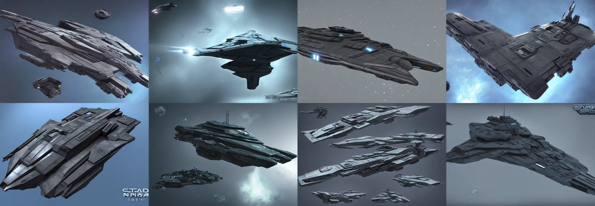 Prompt: a spaceship cruiser battleship inspired by sulaco, star destroyer, ilm, beeple, star citizen halo, mass effect, starship troopers, elysium