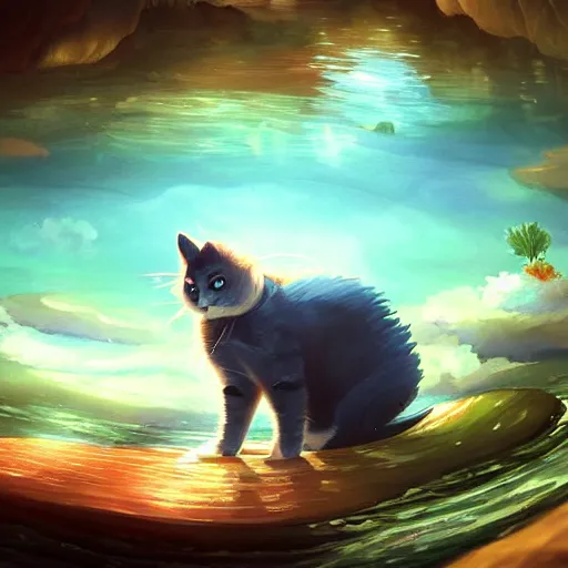 A cat swimming in water, Japanese anime style, fantasy | Stable ...