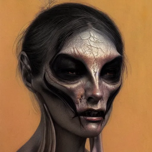 Image similar to a beautiful female face, by Wayne Barlowe and H R Giger and Bill Ellis, trending on artstation