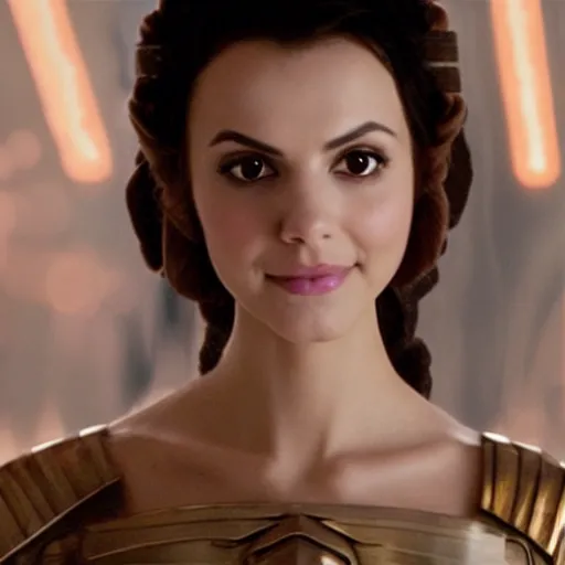 Image similar to victoria justice as princess padme in star wars episode 3, 8k resolution, full HD, cinematic lighting, award winning, anatomically correct