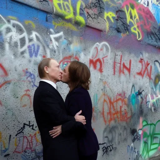 Image similar to Putin and Lavrov kissing, kiss on the Berlin wall, graffiti, 8k