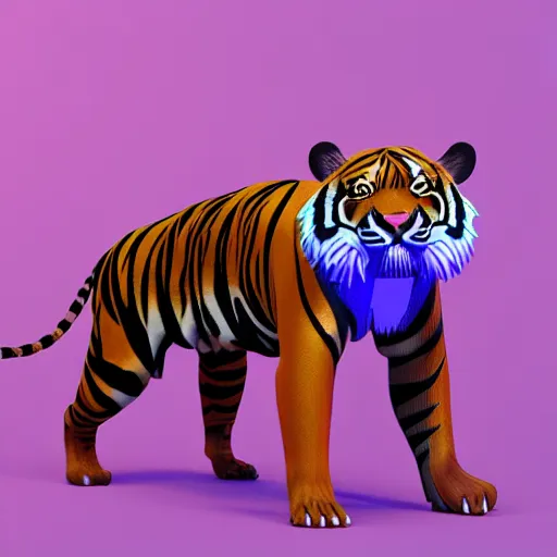 Prompt: ultra low low poly stylized render of a Sumatran tiger animal full body octane unreal engine render vaporwave blue and pink neon 4k
